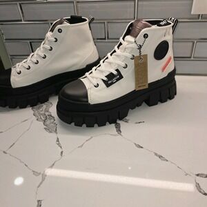 Palladium White and Black lug sole sneakers